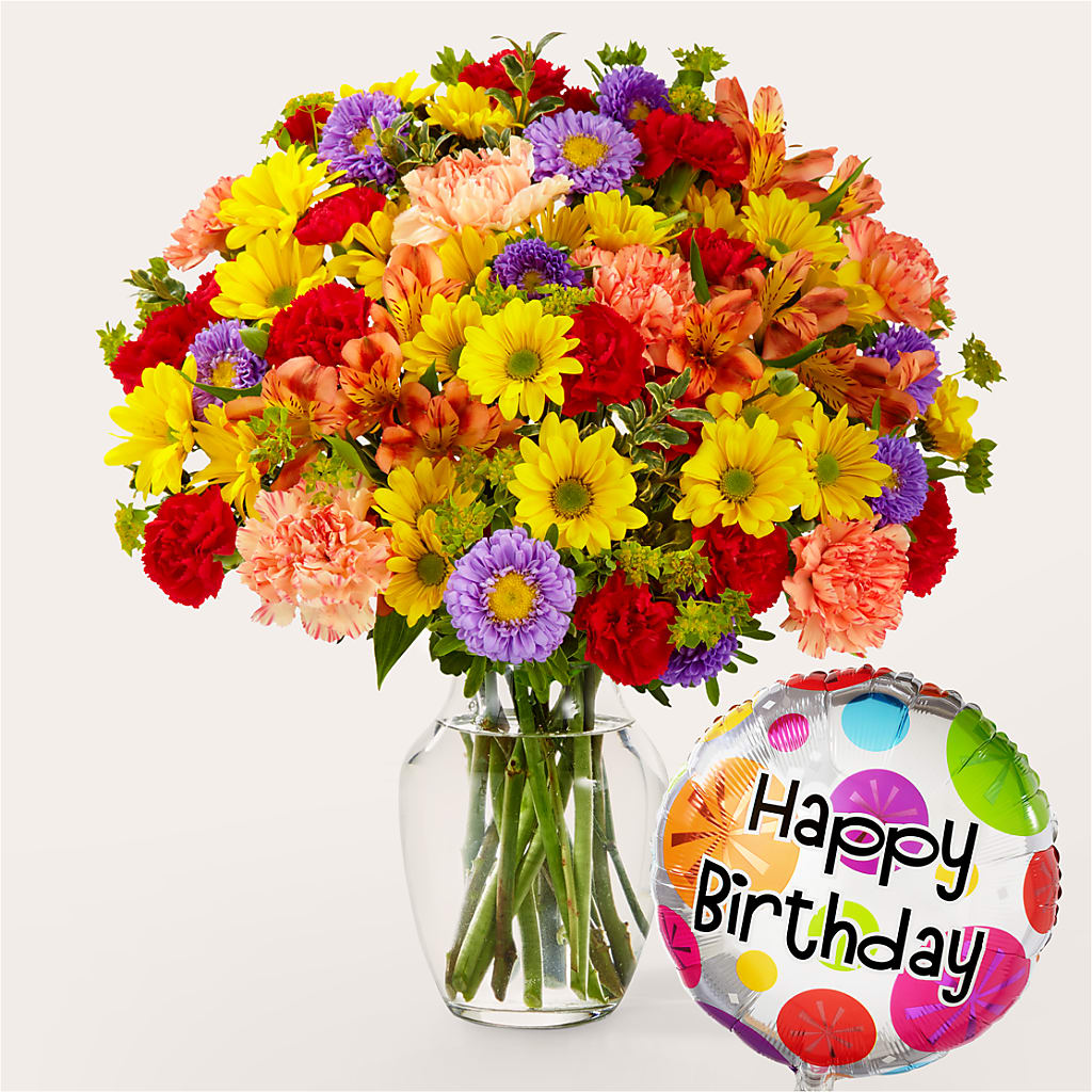 Kaleidoscope Bouquet with Birthday Balloon – Waynesboro Emporium, Waynesboro GA
