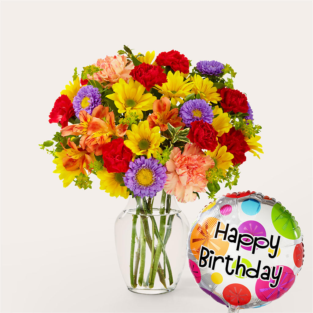 Kaleidoscope Bouquet with Birthday Balloon – Waynesboro Emporium, Waynesboro GA