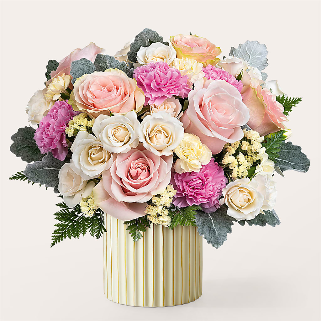 Blissful Moments Bouquet with Ivory Vase – Waynesboro Emporium, Waynesboro GA