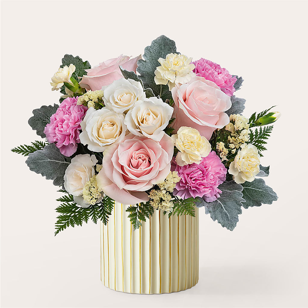 Blissful Moments Bouquet with Ivory Vase – Waynesboro Emporium, Waynesboro GA