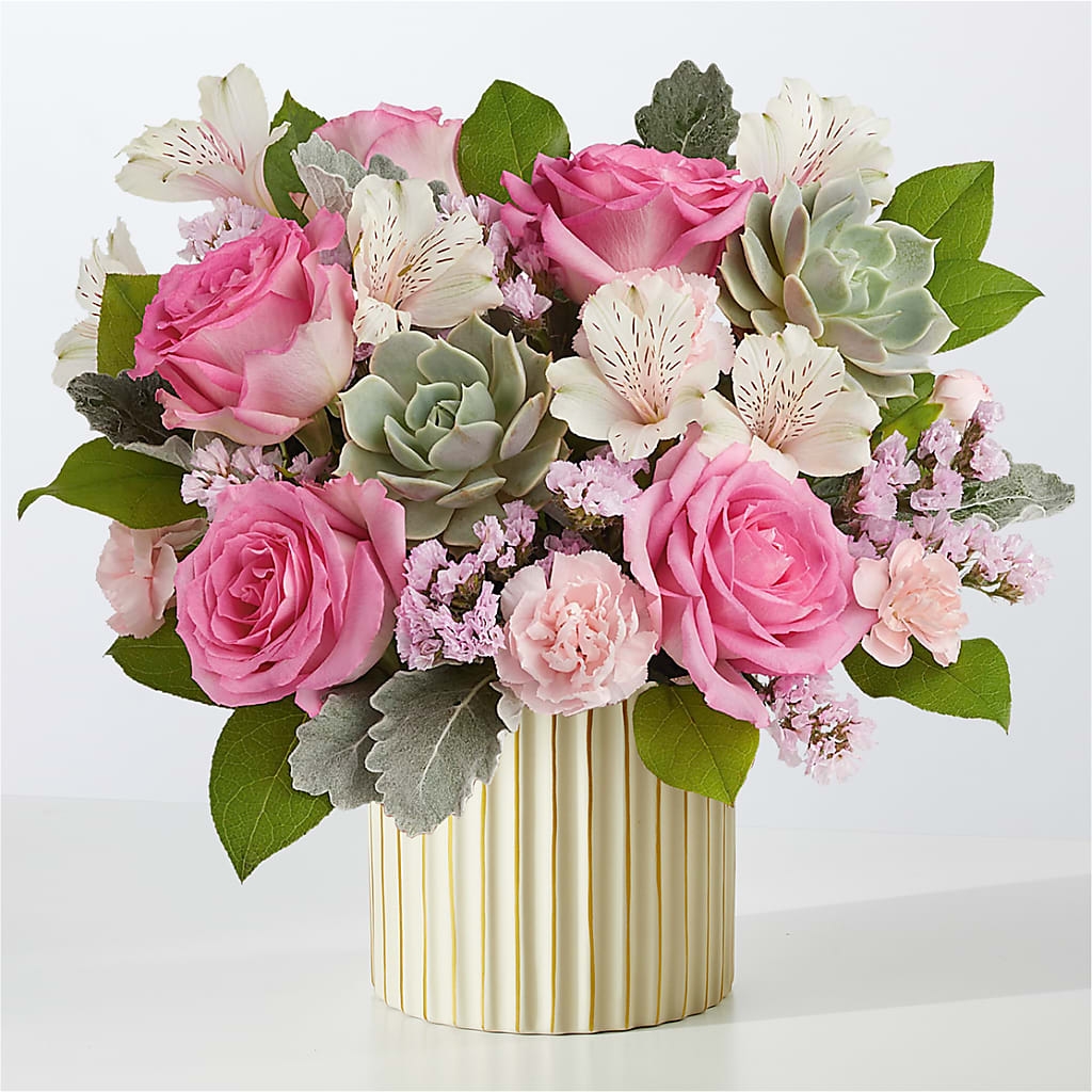 Dusty Rose Bouquet with Ivory Vase – Waynesboro Emporium, Waynesboro GA
