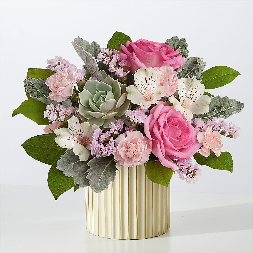 Dusty Rose Bouquet with Ivory Vase – Waynesboro Emporium, Waynesboro GA