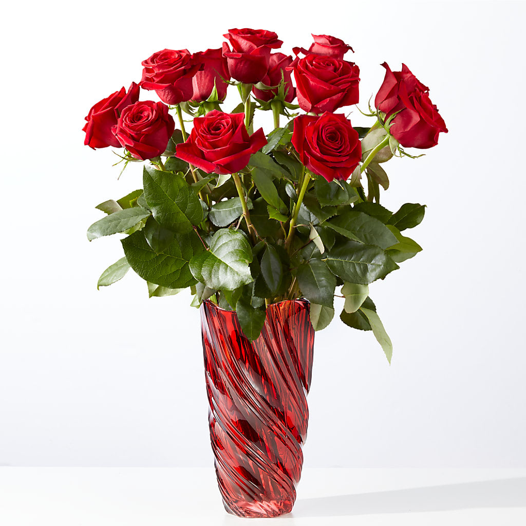 Classic Love Red Rose Bouquet with Luxe Swirl Vase – Waynesboro Emporium, Waynesboro GA