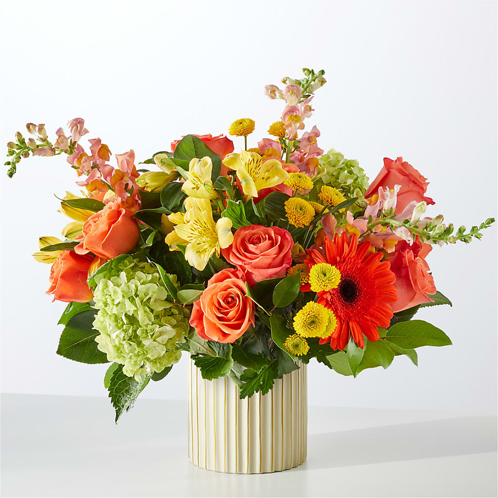 Autumn Sunshine Bouquet with Ivory Vase – Waynesboro Emporium, Waynesboro GA